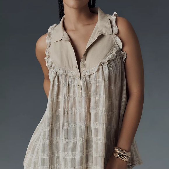 Pilcro Blue and White Plaid Ruffle Blouse - Picture 2 of 7